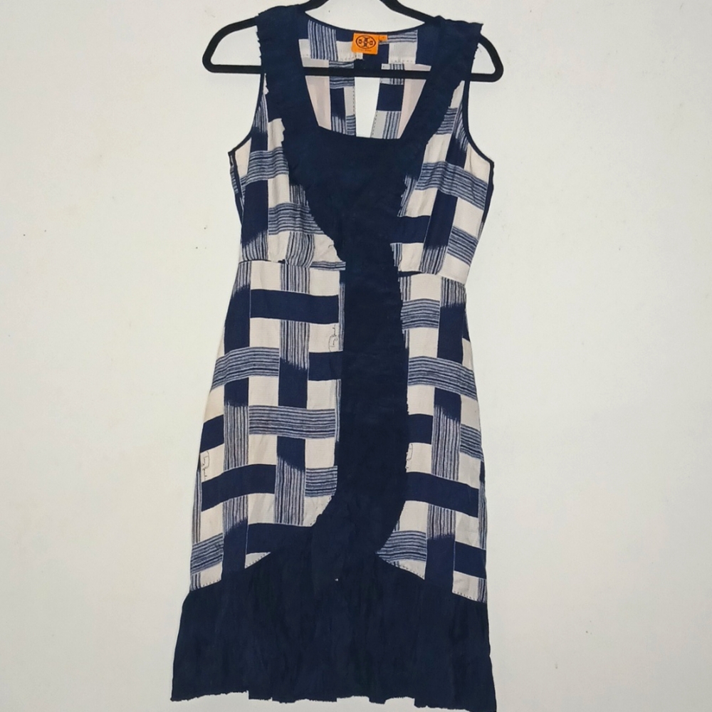 Tory Burch Silk Dress Plaid with Ruffle Trim | Size: 6